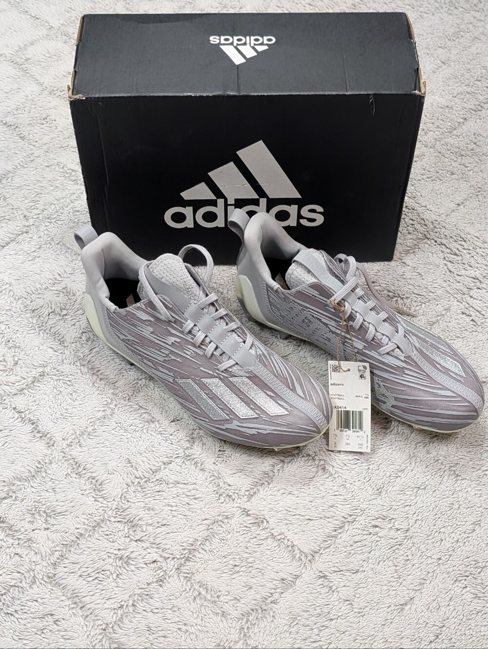Adidas Adizero Gray Silver Metallic Football Cleats Mens Size 8 GX5414 NEW
